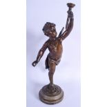 A 19TH CENTURY FRENCH BRONZE FIGURE OF AN ANGEL modelled holding aloft a lamp. 40 cm high.