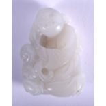 AN EARLY 20TH CENTURY CHINESE CARVED GREENISH WHITE JADE FIGURE Late Qing/Republic. 5.5 cm x 3.5 cm