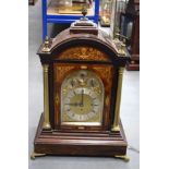A VERY LARGE 19TH CENTURY ROSEWOOD AND MAHOGANY BRACKET CLOCK decorated with Boulle style inlay. 78