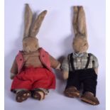 A PAIR OF VINTAGE ENGLISH BUNNY RABBITS. 36 cm long.