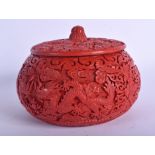 AN EARLY 20TH CENTURY CHINESE CARVED RED LACQUER BOX AND COVER possibly cinnabar, decorated with dr