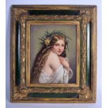 A FINE 19TH CENTURY EUROPEAN PORCELAIN PLAQUE painted with a pretty female clutching her dress. Por