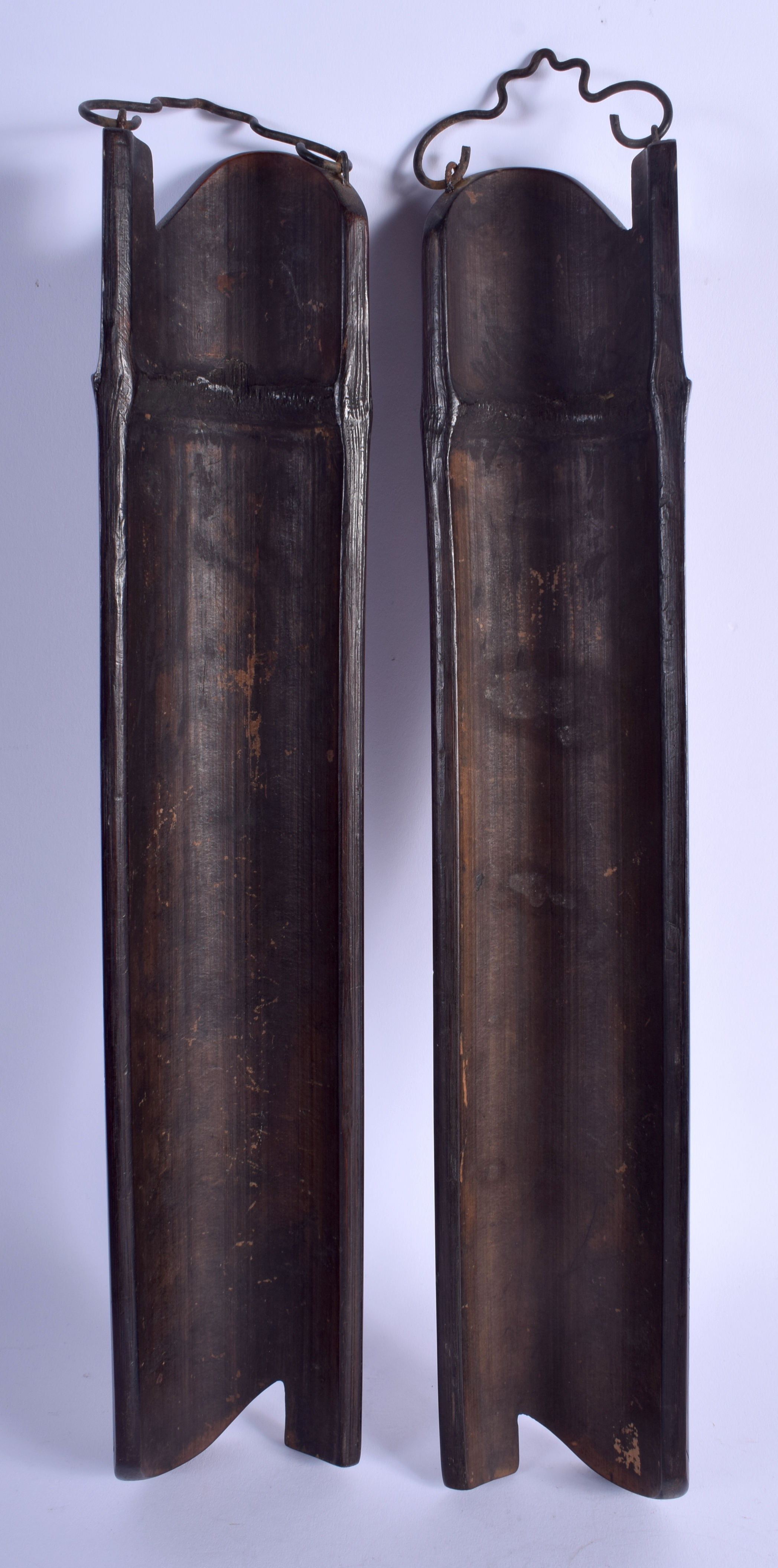 A PAIR OF 19TH CENTURY JAPANESE MEIJI PERIOD CARVED BAMBOO WRIST RESTS decorated with mountainous l - Image 2 of 2