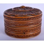 A LOVELY 19TH CENTURY ENGLISH TREEN CIRCULAR BOX AND COVER possibly for string. 13 cm diameter.