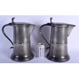 A LARGE RARE PAIR OF 18TH CENTURY PEWTER FLAGONS Kirk of Bunhill C1751. 35 cm x 25 cm.