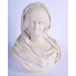 A 19TH CENTURY EUROPEAN PARIAN WARE BUST OF A FEMALE modelled in robes. 15 cm x 12 cm.