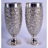 A PAIR OF STERLING SILVER GOBLETS. 375 grams. 19 cm high.