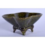 A CHINESE MARBLED LOBED POTTERY CENSER 20th Century. 10 cm x 8 cm.