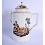 18th c. Continental fine coffee pot and cover painted with landscapes, gilt flower mark to base. 2