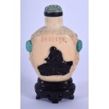 A RARE 19TH CENTURY CHINESE CARVED IVORY SNUFF BOTTLE AND STOPPER possibly embellished in Japan wit