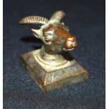 A small Chinese bronze Rams head seal 3 x 4cm