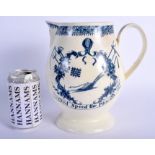 AN 18TH CENTURY STAFFORDSHIRE BLUE AND WHITE CREAMWARE JUG C1777 William Evans. 22 cm x 18 cm.