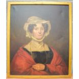 SCOTTISH SCHOOL (19TH CENTURY) PORTRAIT OF A LADY WITH A LACE BONNET Oil on canvas. 76 cm x 64 cm.