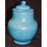 A French blue lidded pottery vase 22cm