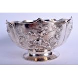 A 19TH CENTURY CHINESE EXPORT ZEEWO LOBED SILVER BOWL decorated with motifs. 559 grams. 18 cm x 11