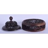 TWO 19TH CENTURY JAPANESE MEIJI PERIOD CARVED HARDWOOD COVERS Qing. 12 cm diameter.