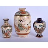 THREE EARLY 20TH CENTURY JAPANESE MEIJI PERIOD SATSUMA VASES. Largest 11 cm high. (3)