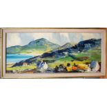 Irish School (20th Century) Kenneth Webb, Coastal View, Oil on canvas. Image 90 cm x 34 cm.