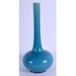 A 19TH CENTURY JAPANESE TURQUOISE BLUE GLAZED VASE of plain form with narrow neck. 18 cm high.
