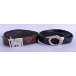 TWO SILVER MOUNTED LEATHER BELTS. (2)