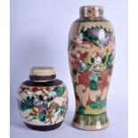 TWO 19TH CENTURY CHINESE FAMILLE VERTE CERAMICS Qing. Largest 33 cm high. (2)