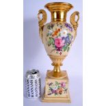 Paris porcelain large vase painted with flowers. 37.5cm high.