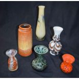 A collection of glass vases and one West German vase largest 28cm