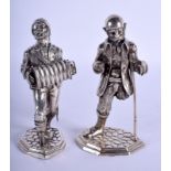 A RARE PAIR OF 19TH CENTURY CONTINENTAL SILVER FIGURES OF PIRATES. 250 grams. 14 cm high.