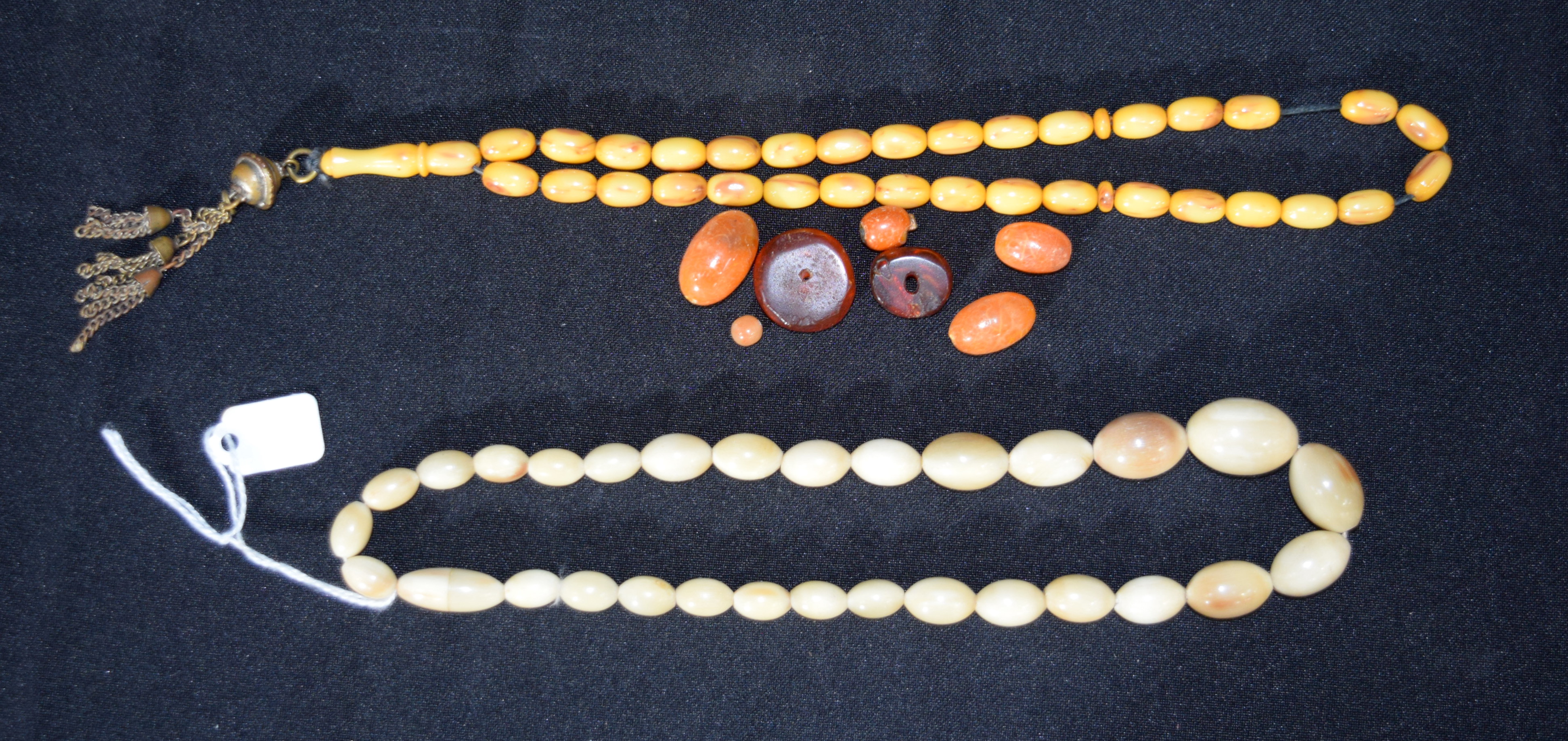Two bone necklaces and amber beads largest 42cm - Image 2 of 2