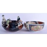 A LARGE 19TH CENTURY JAPANESE SUMIDA POO WARE BOWL together with an imari bowl. Largest 18 cm x 20