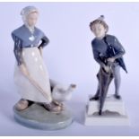 A DANISH COPENHAGEN PORCELAIN FIGURE together with a similar figure. Largest 20.5 cm high. (2)