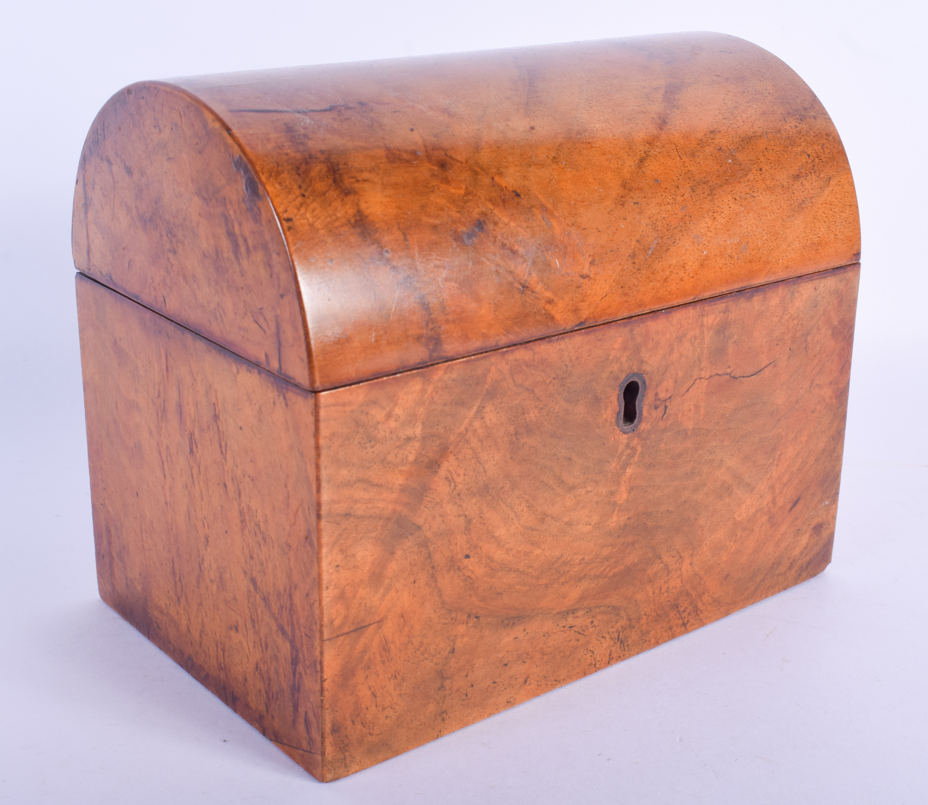 A VICTORIAN WALNUT TWO DIVISION TEA CADDY. 16 cm x 16 cm.