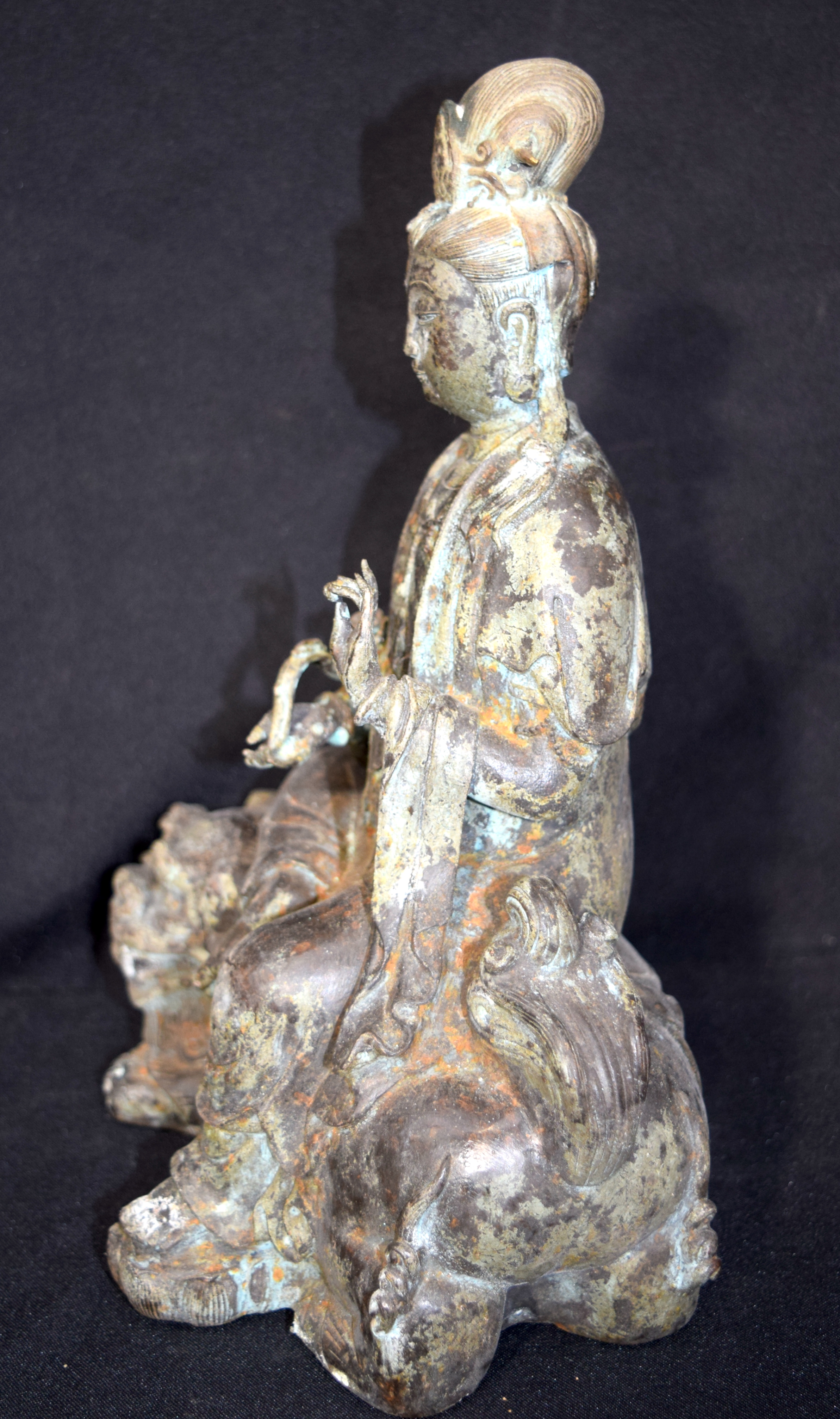 Chinese bronze Buddha seated on a beast. Buddha 28cm high - Image 4 of 5