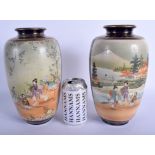 A LARGE PAIR OF 19TH CENTURY JAPANESE MEIJI PERIOD SATSUMA VASES painted with geisha within landsca
