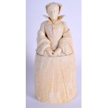 A RARE 19TH CENTURY EUROPEAN DIEPPE BONE BOX AND COVER in the form of a queen. 13.5 cm high.