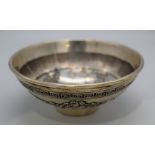 Chinese Small White metal bowl decorated with fish 10cm