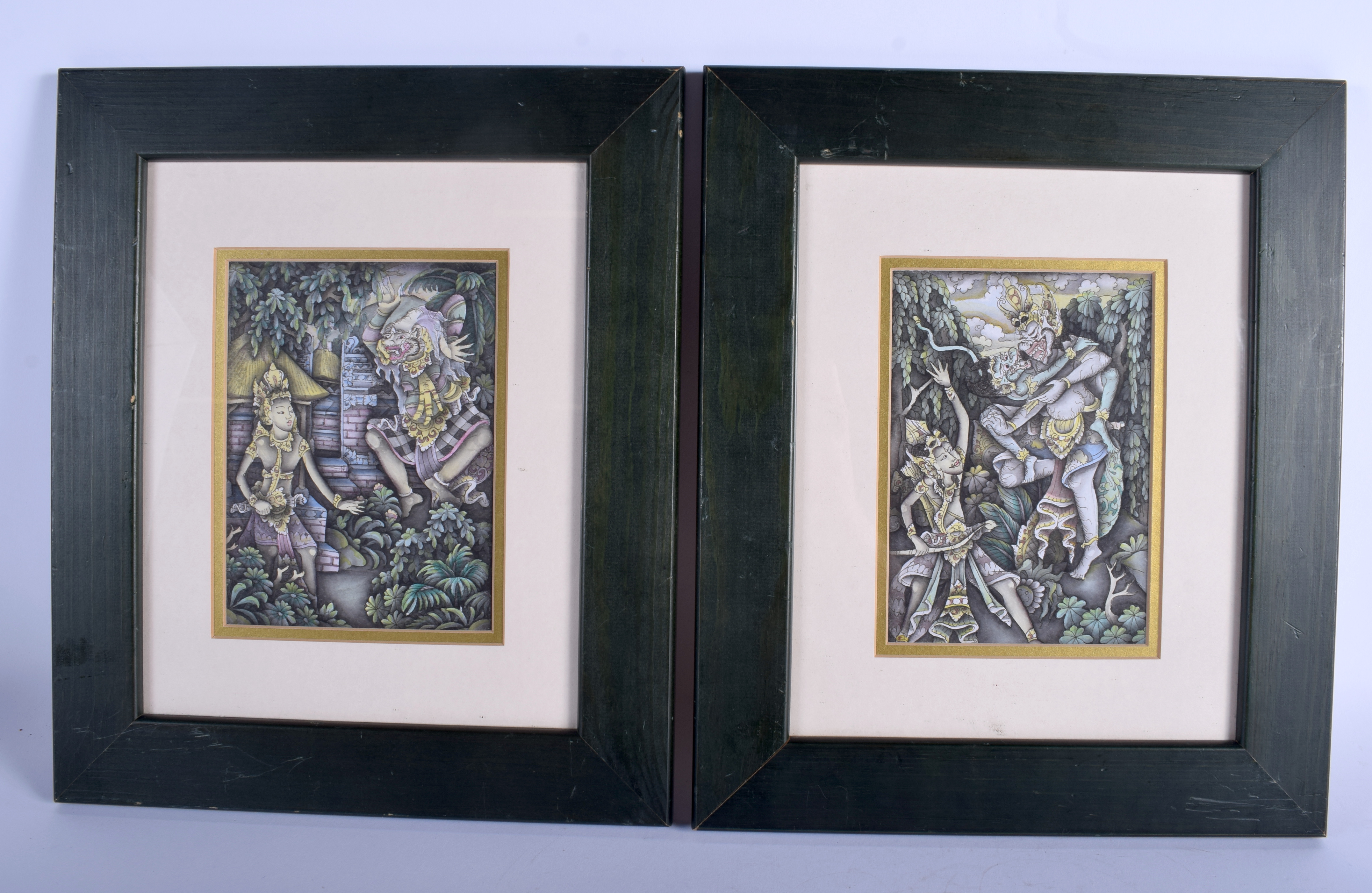 A PAIR OF EARLY 20TH CENTURY THAI WATERCOLOUR PAINTINGS depicting Buddhistic deity. Image 16 cm x 1