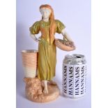 Royal Worcester blush ivory and shot enamel figure of a girl carrying a basket of grapes shape H138