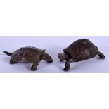 TWO JAPANESE BRONZE TORTOISE OKIMONO. 3.5 cm wide. (2)