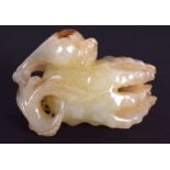 A 19TH CENTURY CHINESE CARVED GREEN JADE FINGER CITRON Qing. 4 cm x 3.25 cm.