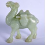 AN EARLY 20TH CENTURY CHINESE CARVED JADE FIGURE OF A CAMEL Late Qing/Republic. 11 cm x 8 cm.
