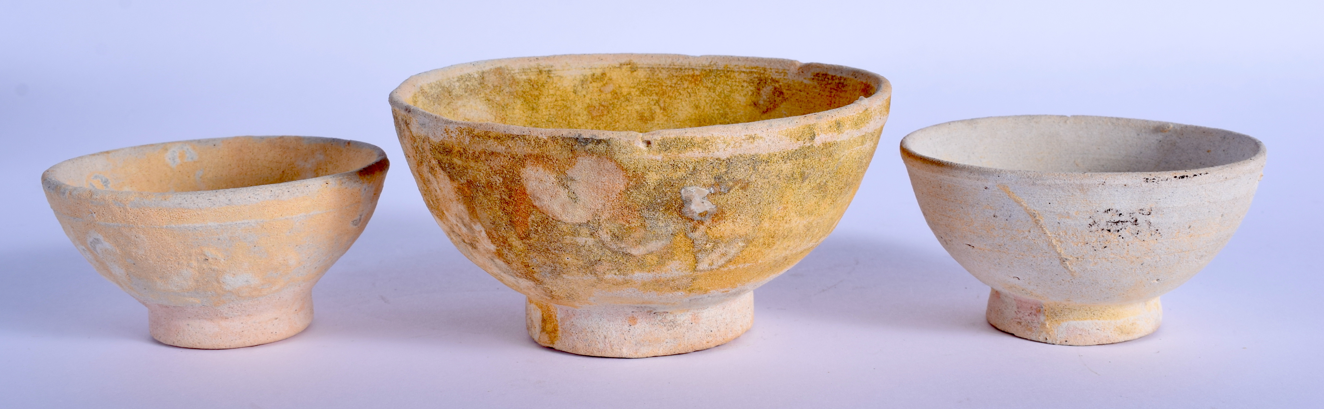 THREE 16TH/17TH CENTURY THAI SHIPWRECK POTTERY BOWLS. Largest 9 cm diameter. (3) - Image 2 of 4