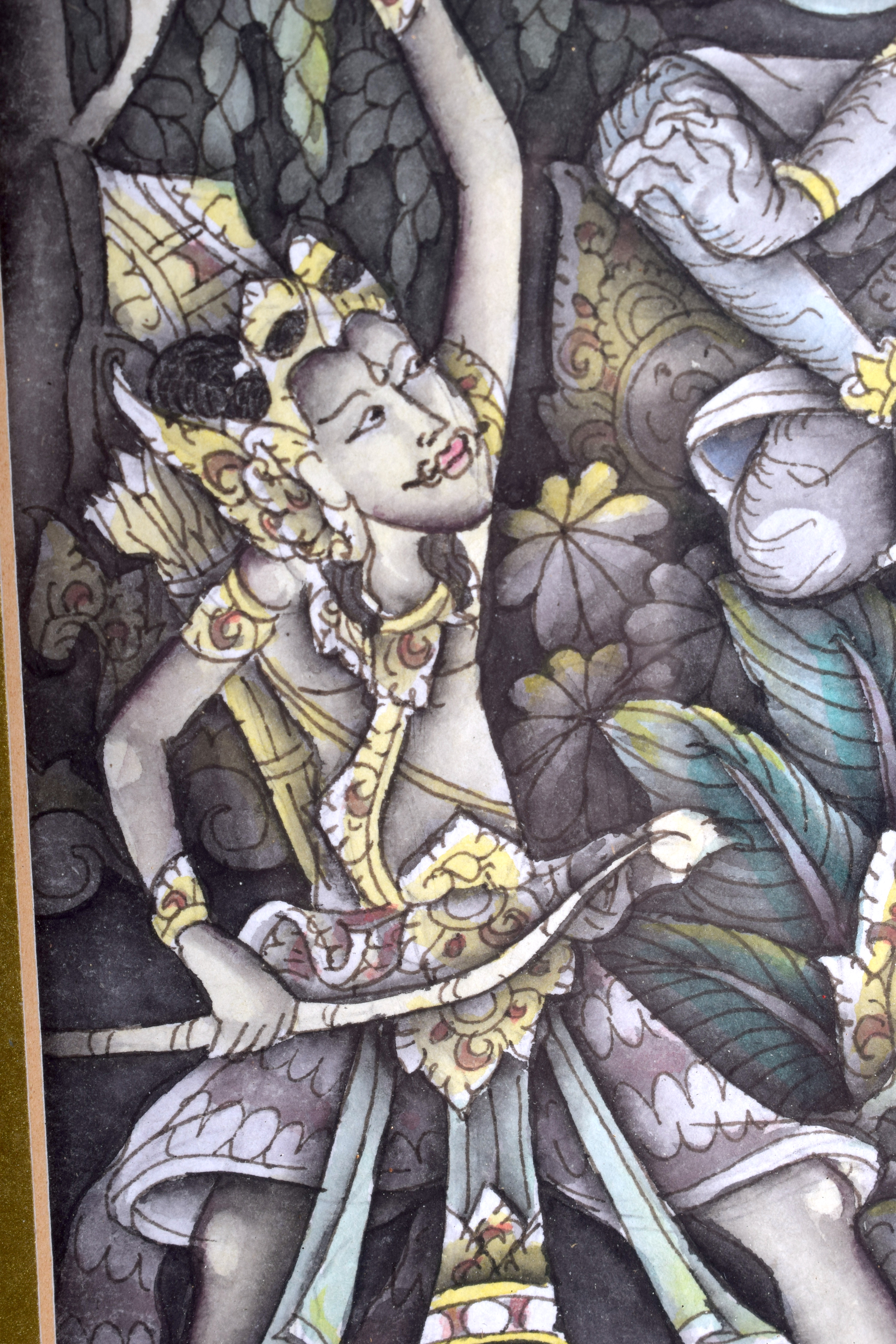 A PAIR OF EARLY 20TH CENTURY THAI WATERCOLOUR PAINTINGS depicting Buddhistic deity. Image 16 cm x 1 - Image 4 of 5