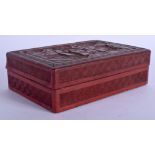 A 19TH CENTURY CHINESE CARVED CINNABAR LACQUER BOX AND COVER Qing. 14 cm x 9 cm.