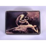 A SILVER EROTIC MUSICIAN BOX. 4.5 cm x 3.5 cm.