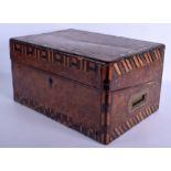 A VERY LARGE 19TH CENTURY BURR WALNUT TRAVELLING WRITING BOX possibly Campaign related, decorated w