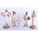 FOUR LARGE 19TH CENTURY INDIAN BOMBAY COMPANY SCHOOL TERRACOTTA FIGURES in various forms. Largest 3