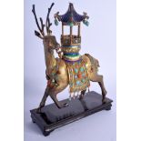 A RARE EARLY 20TH CENTURY CHINESE SILVER GILT AND ENAMEL DEER Late Qing, decorated with coral and t