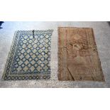 an antique Chinese rug fragment and a portion of another. (2)
