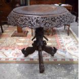 Burmese carved Table with ornate dragon legs and foliage to top. 68cm x 70cm